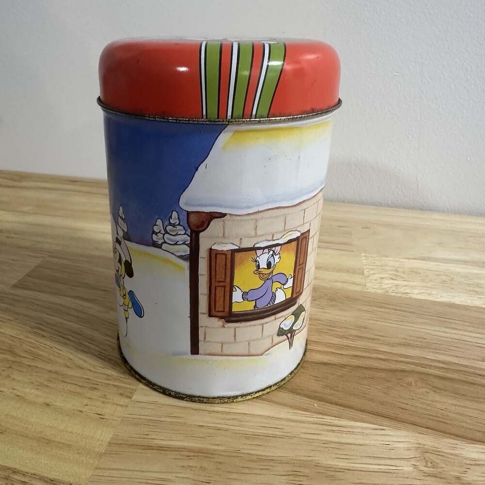 Vintage Mickey and Minnie Mouse Collectible Disney Christmas Canister with Lid - Picture 4 of 9